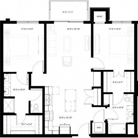 Floor plan for 2 beds, 2 baths, 1146 sqft